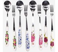 Cucchiaino da Caffè in Acciaio Inox,Forreen 8 Pezzi Forchetta da Frutta Motivo Floreale Cucchiaio da Dessert Creativo Forchetta per Torta con Manico in Ceramica per Caffè Gelati Dessert