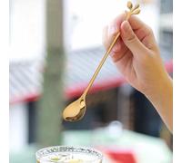 Cucchiaino da caffè in metallo con motivo a foglie con cucchiaio e forchetta da dessert per espresso, cappuccino, tè, piccole torte, olive e degustazioni di pesce (2#)