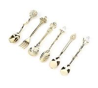 Cucchiaino da caffè Intagliato Vintage, 6 Pezzi/Set Cucchiaino da tè retrò in Lega di Zinco da Dessert Cucchiai da Tavola da caffè Posate da (Oro (Manico forchetta Nodo Fortunato))