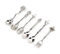 Cucchiaino da caffè Intagliato Vintage, 6 Pezzi/Set Cucchiaino da tè retrò in Lega di Zinco da Dessert Cucchiai da Tavola da caffè Posate da Cucina (Argento (Manico forchetta Corona))