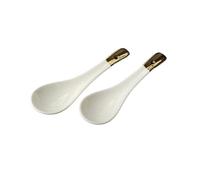 Cucchiaio cinese per la casa semplice e squisito bordo d'argento resistente alle alte temperature ciotola di riso in ceramica placcato oro 2 Pack