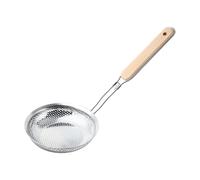 Cucchiaio con manico in legno in acciaio inox, per pasta, fagioli, verdure, friggere cibo, utensile da cucina, 14 cm
