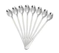 Cucchiaio da 20,3 cm con manico lungo, per mescolare caffè, in acciaio, per mescolare cocktail, 8 cucchiaini da tè e ghiaccio, per mescolare bevande, bar, casa, set da tavola per, dessert