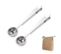 Cucchiaio da caffè con clip per sacchetto, 2 cucchiai dosatori da 15 ml, in acciaio inox, per misurare e sigillare chicchi di caffè, latte in polvere (argento)