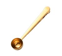 Cucchiaio da caffè in acciaio inossidabile due in uno, clip di tenuta, cucchiaio da caffè da cucina, clip di tenuta for alimenti, cucchiaio dosatore multifunzione for chicchi di caffè(Gold)