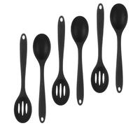 Cucchiaio da Cucina 6 Pezzi Silicone Resistente al Calore, Nero | Impugnatura Ergonomica Antiscivolo, Fori per Appenderlo, Delicato Sulle Padelle Antiaderenti, per Zuppa