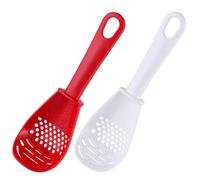 Cucchiaio da Cucina Multifunzione, Cucchiaio Multifunzione da 2 Pezzi, Cottura con Intaglio Resistente al Calore per, Drenare, Schiacciare, Grattugiare, Separare, Rosso e Bianco