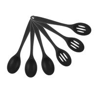 Cucchiaio da Cucina Resistente al Calore in Silicone Nero 6 Pezzi | Impugnatura Ergonomica Presa Antiscivolo, Fori per Appendere, per Dolci e Verdure Saltate