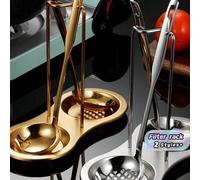 Cucchiaio da minestra e supporto per cucchiaio da pentola in acciaio inossidabile placcato in titanio e multicolore, portautensili da cucina minimalista occidentale, supporto multifunzione per utensil