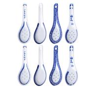 Cucchiaio da Minestra in Ceramica Blu 8 Pezzi | Antiusura, Facile da Pulire, Resistente alle Alte Temperature, per Pasti in Stile Asiatico e Tavola Quotidiana