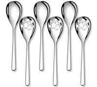 Cucchiaio da portata scanalato, 23,6 cm, in acciaio inox, per insalata, posate grandi, per buffet, feste, banchetti, cucina, set di 6