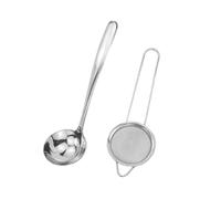 Cucchiaio da zuppa in acciaio inox, con 1 colino piccolo, cucchiaio da salsa, cucchiaio da portata, per cucina (20,9 cm)