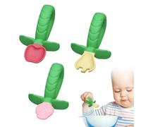 Cucchiaio e forchetta in silicone per bambini | Cucchiaio per fragole e forchetta - Lavastoviglie Safe Easy Grip Posate per l'auto-alienazione