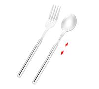 Cucchiaio Forchetta Estensibile, Acciaio Inossidabile Lunga Prolunga Cena Telescopico Espandibile Si Estende Fino a 64cm Stoviglie per Frutta BBQ