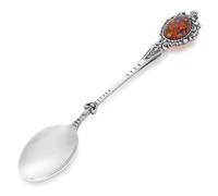 Cucchiaio in argento 925 con ambra, stile zar - regalo per battesimo, primo compleanno, ricordo decorativo con custodia