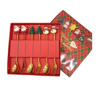 Cucchiaio natalizio in acciaio inox, 6 pezzi (caffè natalizio, cena, dessert, mescolare, gelato), regalo creativo per la tavola, cucchiai di Natale, confezione regalo da 6 pezzi (C)