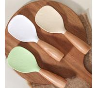 Cucchiaio per riso in silicone con manico in legno, cucchiaio da portata resistente al calore e antiscivolo per il cuociriso verde,arancione traslucido,beige,BiancoSilicone