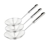 Cucchiaio per skimmer per cucina per coltivatore di ragno in acciaio inossidabile per friggere il filtro asiatico a filo solido con manico per pasta e noodles (set di 3, dia.4.33 ''/5.12 ''/5.91 '')