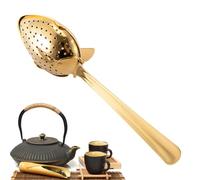 Cucchiaio per tè sfuso, con fori sottili, infusore a cucchiaio con manico lungo, in acciaio inox, diffusore a intervalli con fori sottili, con vassoio antigoccia, per casa e viaggi, 15 x 3,9 x 3,5 cm
