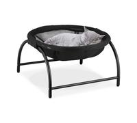 Relaxdays Letto Amaca per Gatti, Cani Piccoli, Cuccia Rialzata Animali Domestici, Lettino a Rete HLP: 25x44x42 cm, Nero, Poliestere, Acciaio