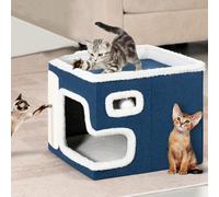Cuccia Casa per Gatti Blu Tiragraffi Casetta Animali Domestici 42x42x33 cm