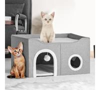 BAKAJI Cuccia per Gatti Pieghevole Grigio con Doppio Ingresso, Casetta Rifugio Animali Domestici, Tiragraffi in Poliestere Imbottito, Cuccetta Letto Graffiatoio con Base Antiscivolo 61 x 41 x 33.5cm