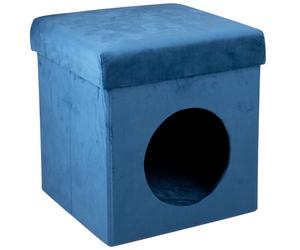 Cuccia Casetta Coperta Gatti Morbido Poliestere 34x36cm Blu Zaffiro Pieghevole