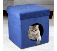 Cuccia Casetta Coperta Gatti Morbido Poliestere 34x36cm Blu Zaffiro Pieghevole