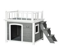 Cuccia da Eterno per Cani 121x77x78 cm con Terrazza Scaletta e Finestra Grigio chiaro