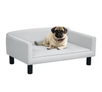 Cuccia Divano per Cani da Interno 82x54x36 cm in Legno di Betulla e Rivestimento Effetto Velluto Grigio Chiaro