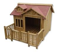 Cuccia e capanna per cani di lusso XL Terrazza in legno e porta a lamelle Legno massiccio