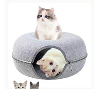 Cuccia Gatto,Letto A Tunnel per Gatti da Interno -Tenda con Chiusura Lampo, Ciambella Cat Cave Rotondo Staccabile Confortevole E Morbido(Grey,60 * 60 * 28cm)