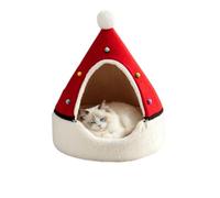 Cuccia natalizia per cani e gatti, semi-chiusa e calda | Cuccia semi-chiusa per animali domestici per un sonno profondo, calore invernale ideale per gatti e cani