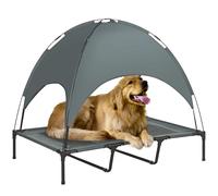 Cuccia PawHut Surleve per cani con parasole, lettino da campeggio per cani e gatti in tessuto traspirante, telaio in metallo anti-UV, T-Bag