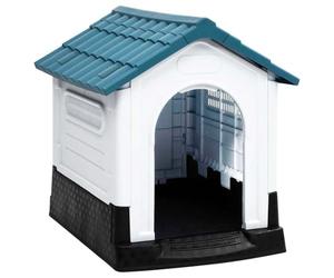 Cuccia per cani blu in polipropilene, 57 x 68 x 66 cm, resistente alle intemperie, con maggiore isolamento del pavimento e tetto resistente ai raggi UV, ideale come cuccia per cani, cuccia per