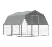 Cuccia per cani in acciaio zincato argento con tetto e porta impermeabili, 375 x 285 x 230 cm, resistente alle intemperie, per cani, cuccioli, uso esterno, rifugio sicuro in giardino e sulla terrazza