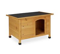 Relaxdays Cuccia per Cani, Casa in Legno, Tetto Asfaltato, Resistente alle Intemperie, HLP: 58x86x58 cm, Naturale Nero
