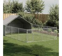 Cuccia per cani per esterni con beccuccio, 7 x 3 x 1,9 m, in acciaio zincato, resistente alle intemperie, con porta e tetto in polietilene, per giardino, terrazza, balcone, come rifugio sicuro e