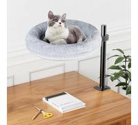 Cuccia Per Gatti Per Scrivania Cuscino Rimovibile Lettino Da Scrivania Per Animali Domestici Per Home Office, Comodo Trespolo Per Gatti Gattino Da Interno, Rotazione A 360° E Regolazione,Grigio