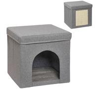 Cuccia per Gatti Pieghevole a Cubo con Cuscino e Tiragraffi 36.5x36.5x36.5 cm Grigio