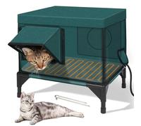 Cuccia Per Gatti Riscaldata Da Esterno Con Base Rialzata, Indistruttibile Rifugio Per Gatti Selvatici Con Grondaia Impermeabile E Due Uscite, Per Piccoli Animali Domestici(Green,S)