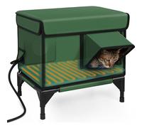 Cuccia per gatti riscaldata per esterni, rifugio per gatti randagi da esterno con base rialzata di 13 cm, rifugio per gatti da esterno isolato con riscaldatore, porta di fuga impermeabile, isolata e