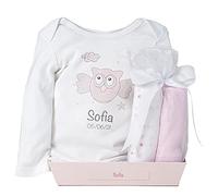 Cuccia per neonati | Regalo per bebè personalizzato 2 mussoline e body con nome (6|12 mesi) | Rosa | BebeDeParis