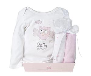 Cuccia per neonati | Regalo per bebè personalizzato 2 mussoline e body con nome (6|12 mesi) | Rosa | BebeDeParis