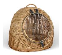 Cuccia trasportino in vimini per gatti con manico e sportello in metallo