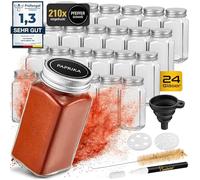 Cuccinara® Set di barattoli per spezie [rettangolari - 24 pezzi I 120 ml - 10.5 cm x 4.3 cm] con etichette per spezie, inserto per spargimento e pennarello bianco per scrivere le etichette