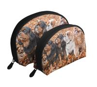 Cuccioli autunnali di Cavalier King Charles Spaniel, Borsa per trucco a conchiglia Portamonete da donna Borsa da toilette piccola Borsa per cosmetici 2 pezzi