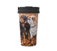 Cuccioli autunnali di Cavalier King Charles Spaniel,Tazza da caffè da 500 ml, bottiglia d'acqua in acciaio inossidabile isolata, tazza da caffè portatile