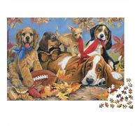 Cuccioli Autunnali Gioco Puzzle Difficile da 1000 Pezzi per Adulti, Cani, Foglie Autunnali, Sciarpe, Rugby, Premium, Spesso, Resistente, Alta Qualità, Vivace, Antistress 52x38cm/1000pz