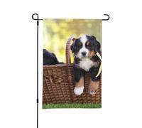 Cuccioli di cane da montagna bernese, bandiera estiva da giardino bifacciale da esterno, 12x18 pollici